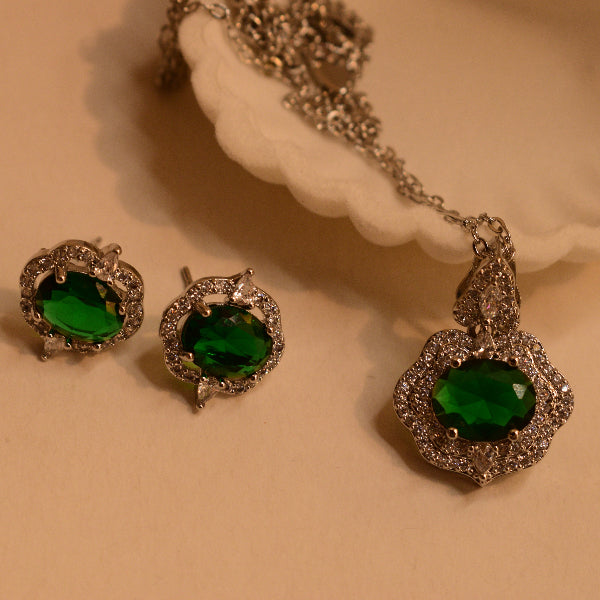 Glamorous Design Silver Plated Real Stones Necklace Set for Girls/Women