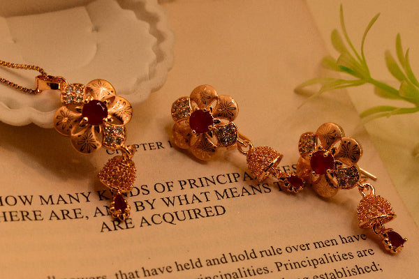 Gorgeous Unique Design Gold Plated Crystal Stones Necklace Set for Girls/Women