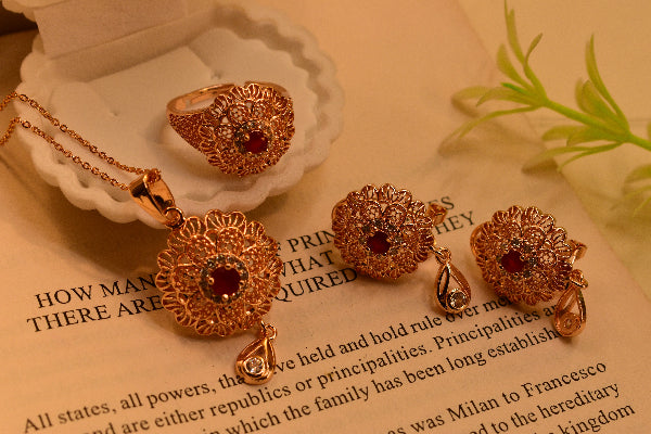 Dazzling Design Gold Plated Crystal Stones Necklace Set for Girls/Women