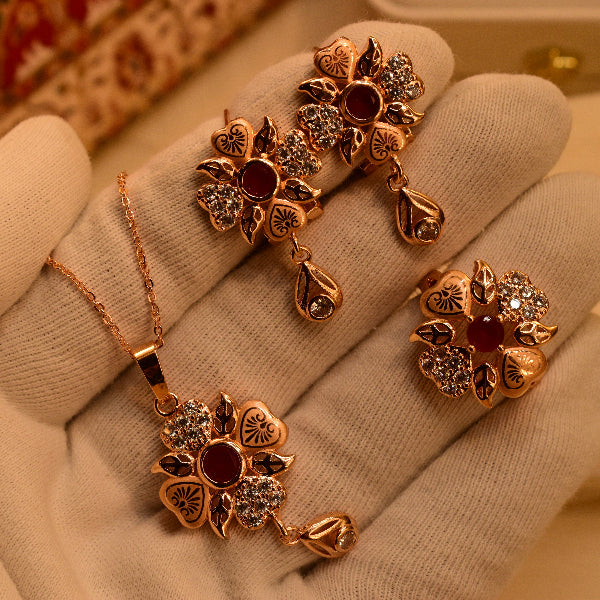 Charming Unique Design Gold Plated Crystal Stones Necklace Set for Girls/Women
