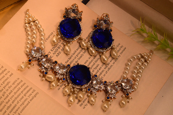 Sparkling Unique Design Gold Plated Real Stones Necklace Set for Girls/Women