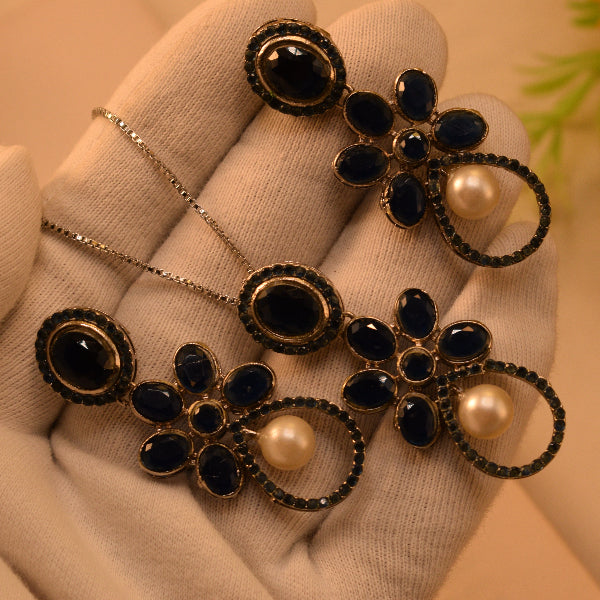 Fancy Unique Design Gold Plated Real Stones Necklace Set for Girls/Women