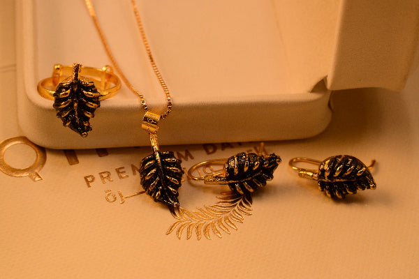 Gorgeous Leaf Design Gold Plated Necklace Set for Girls/Women