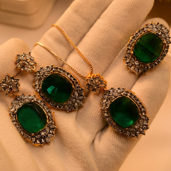 Luminous Design Gold Plated Real Stones Necklace Set for Girls/Women