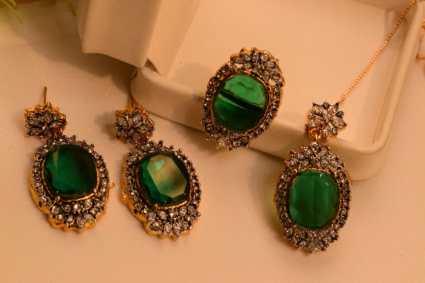 Luminous Design Gold Plated Real Stones Necklace Set for Girls/Women