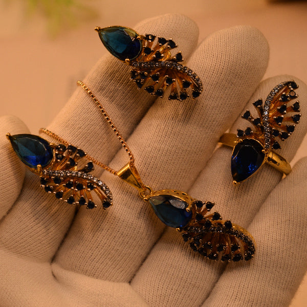 Charming Design Gold Plated Real Stones Necklace Set for Girls/Women
