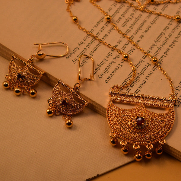 Elegant Unique Design Gold Plated Crystal Stones Necklace Set for Girls/Women