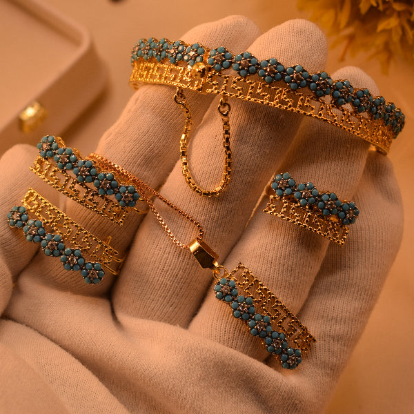 Charming Design Gold Plated Real Stones Necklace Set With Bangle for Girls/Women