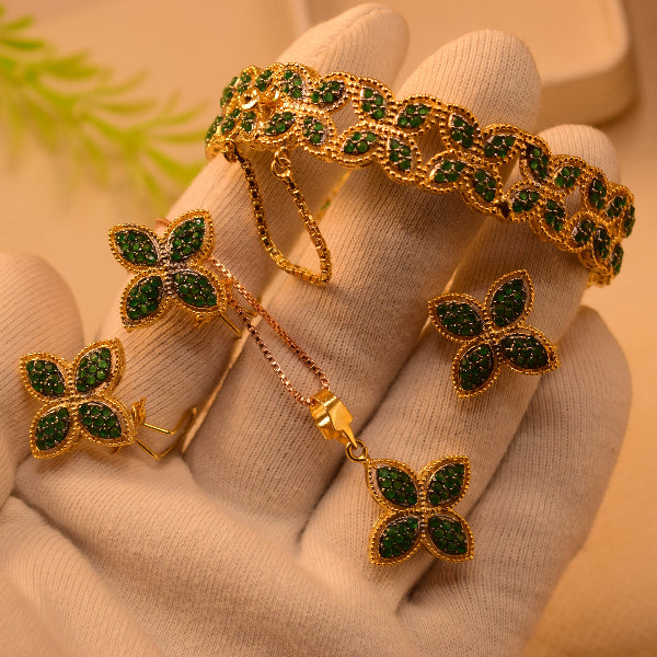Beautiful Design Gold Plated Real Stones Necklace Set and Bangle for Girls/Women
