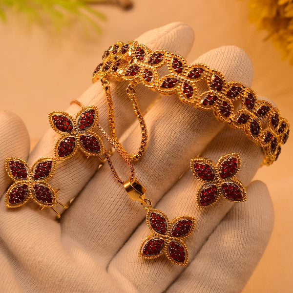 Beautiful Design Gold Plated Real Stones Necklace Set and Bangle for Girls/Women