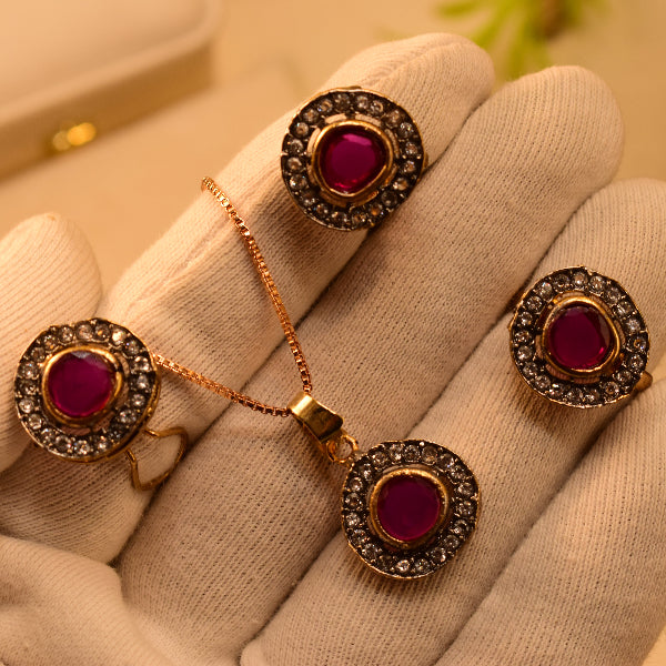 Elegant Design Gold Plated Real Stones Necklace Set for Girls/Women