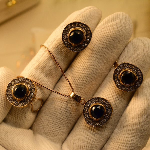 Elegant Design Gold Plated Real Stones Necklace Set for Girls/Women