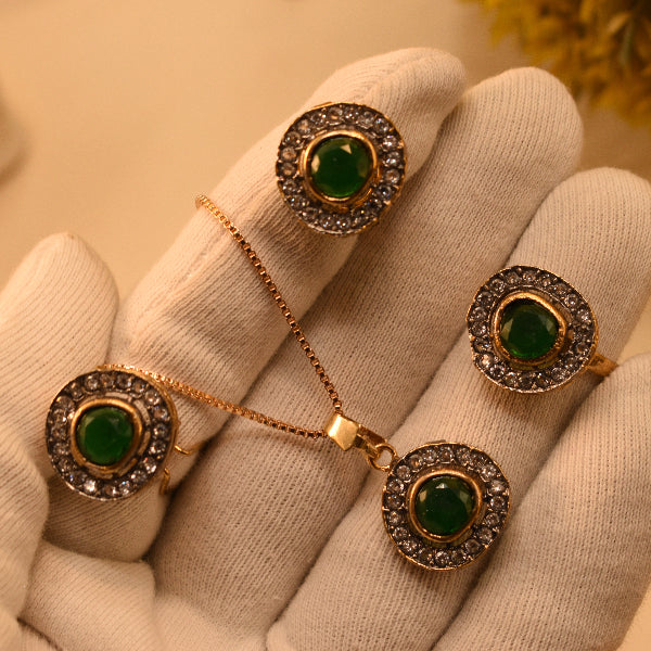 Elegant Design Gold Plated Real Stones Necklace Set for Girls/Women
