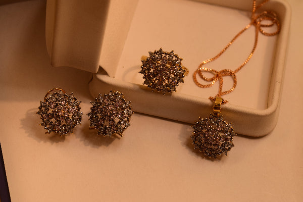 Luminous Design Gold Plated Crystal Stones Necklace Set for Girls/Women
