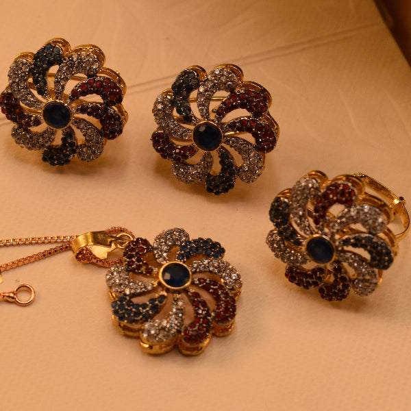 Sparkling Design Gold Plated Crystal Stones Necklace Set for Girls/Women