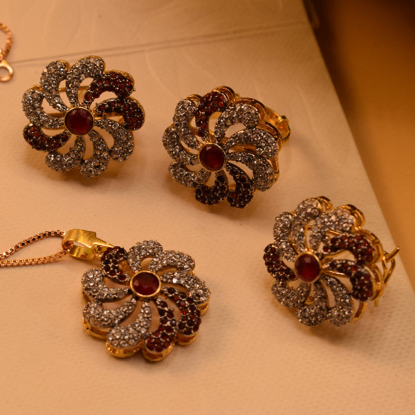 Sparkling Design Gold Plated Crystal Stones Necklace Set for Girls/Women