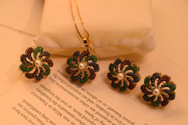 Sparkling Design Gold Plated Crystal Stones Necklace Set for Girls/Women