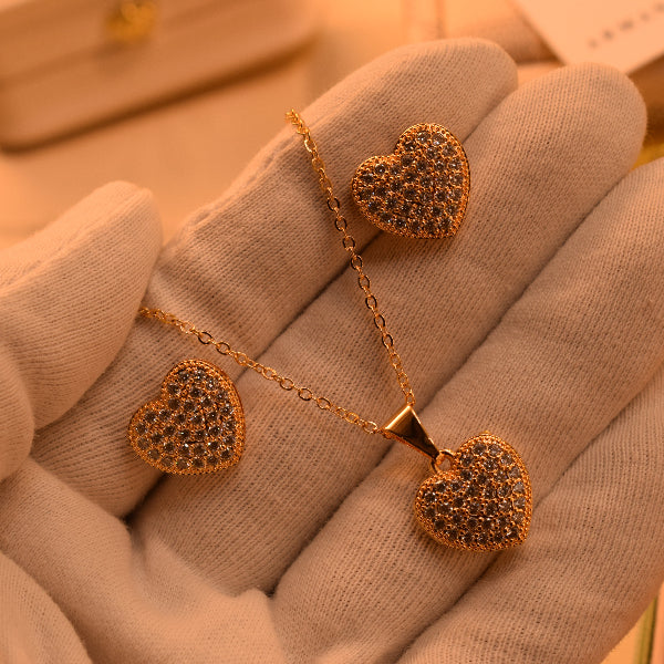 Elegant Heart Design Gold Plated Crystal Stones Necklace Set for Girls/Women