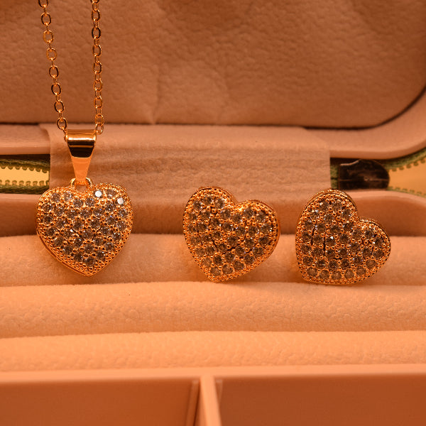 Elegant Heart Design Gold Plated Crystal Stones Necklace Set for Girls/Women