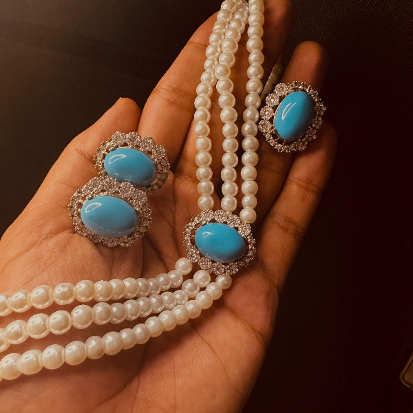Stylish Design Silver Plated Real Stones Necklace Set for Girls/Women