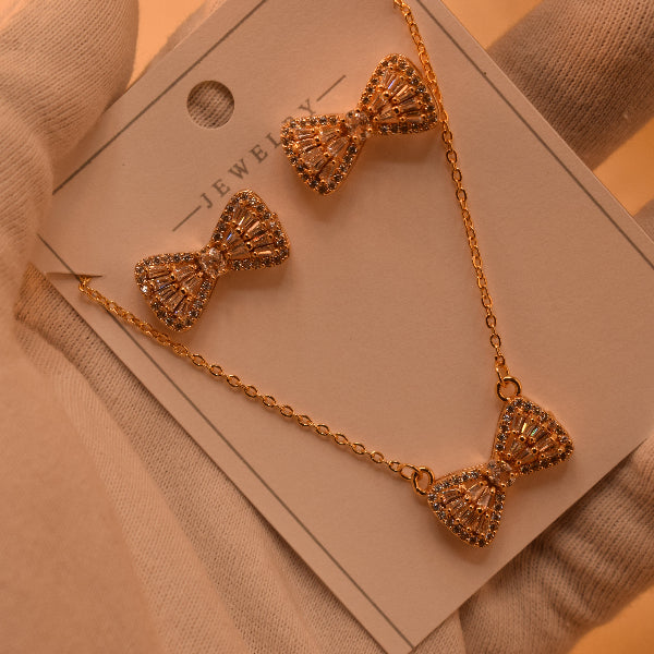 Sparkling Design Gold Plated Crystal Stones Necklace Set for Girls/Women