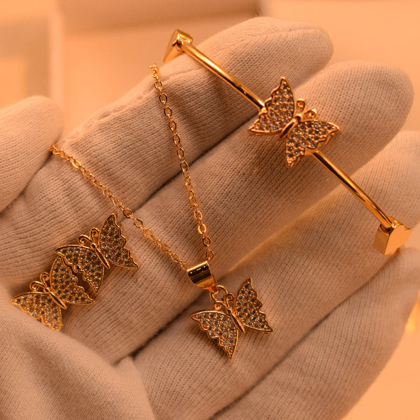 Gorgeous Butterfly Design Crystal Stones Necklace Set and Bracelet for Girls/Women