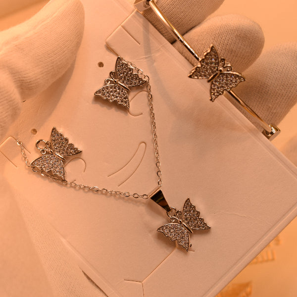 Gorgeous Butterfly Design Crystal Stones Necklace Set and Bracelet for Girls/Women