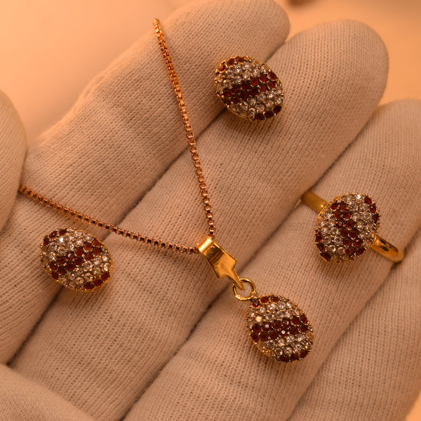 Dazzling Design Gold Plated Crystal Stones Necklace Set for Girls/Women