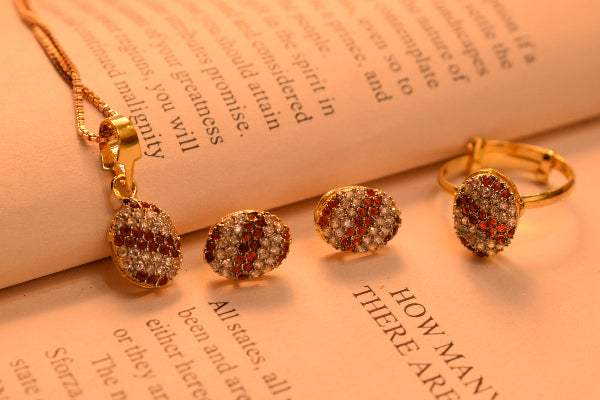 Dazzling Design Gold Plated Crystal Stones Necklace Set for Girls/Women