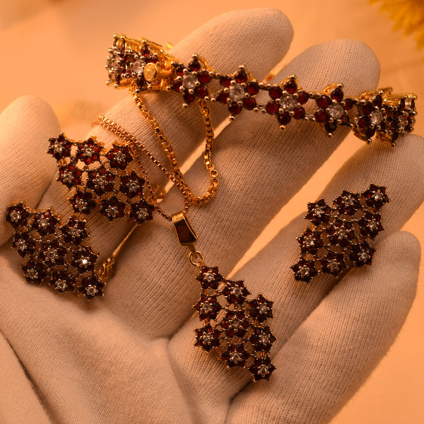 Luminous Design Gold Plated Crystal Stones Necklace Set and Bangle for Girls/Women