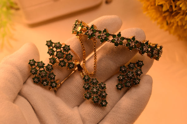 Luminous Design Gold Plated Crystal Stones Necklace Set and Bangle for Girls/Women