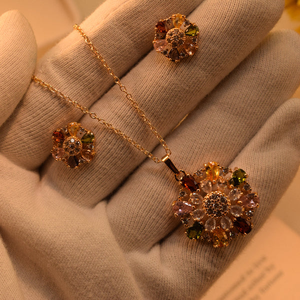 Charming Design Gold Plated Crystal Stones Necklace Set for Girls/Women