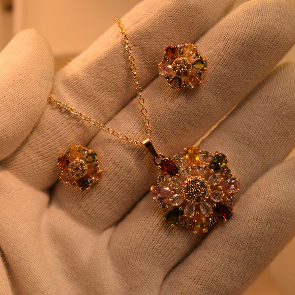 Charming Design Gold Plated Crystal Stones Necklace Set for Girls/Women