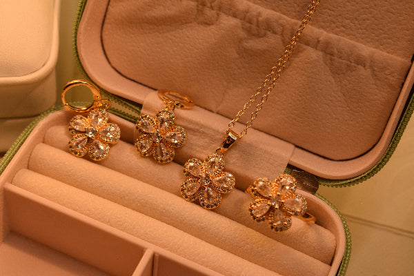 Elegant Design Gold Plated Crystal Stones Necklace Set for Girls/Women