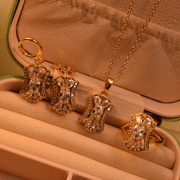 Glamorous Design Gold Plated Crystal Stones Necklace Set for Girls/Women