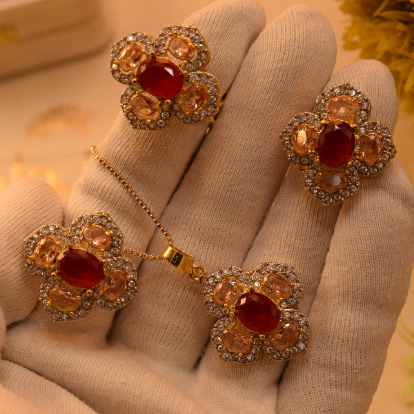 Stylish Design Gold Plated Real Stones Necklace Set for Girls/Women