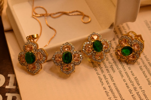 Stylish Design Gold Plated Real Stones Necklace Set for Girls/Women