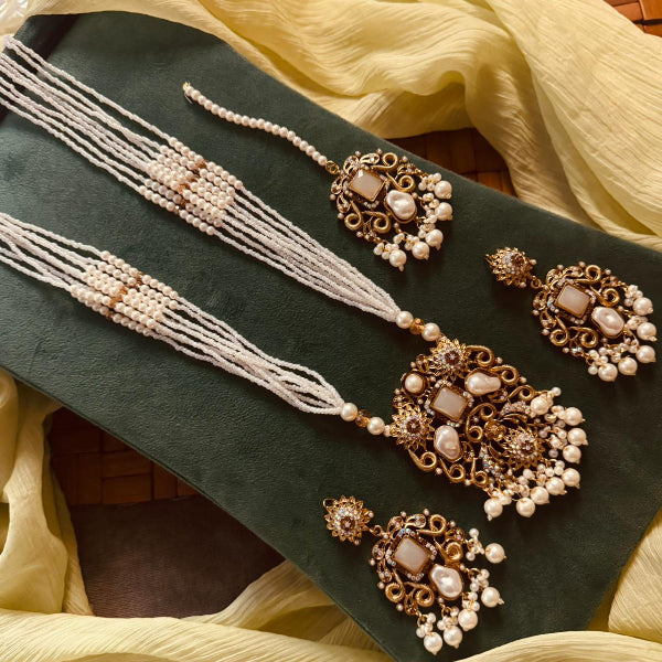 Sparkling Design Gold Plated Real Stones Necklace Set for Girls/Women