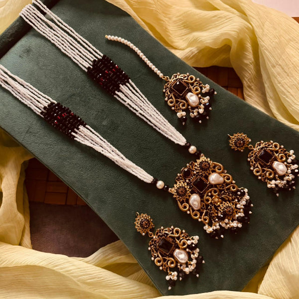 Sparkling Design Gold Plated Real Stones Necklace Set for Girls/Women