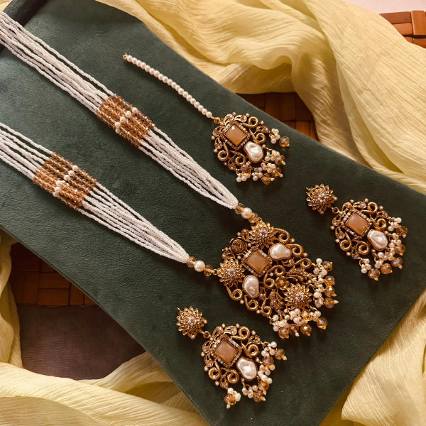 Sparkling Design Gold Plated Real Stones Necklace Set for Girls/Women