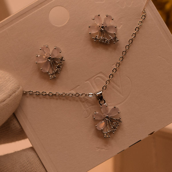 Luminous Design Silver Plated Crystal Stones Necklace Set for Girls/Women