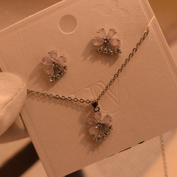 Luminous Design Silver Plated Crystal Stones Necklace Set for Girls/Women