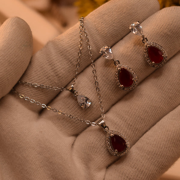 Sparkling Design Silver Plated Crystal Stones Necklace Set for Girls/Women