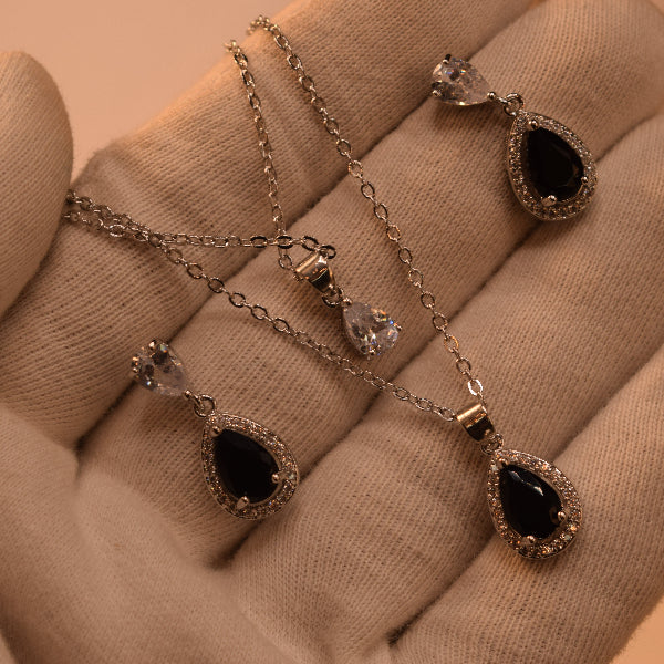 Sparkling Design Silver Plated Crystal Stones Necklace Set for Girls/Women