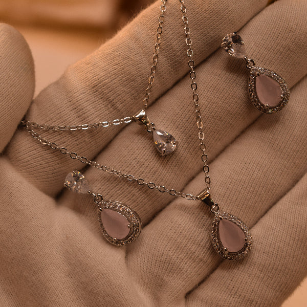 Sparkling Design Silver Plated Crystal Stones Necklace Set for Girls/Women