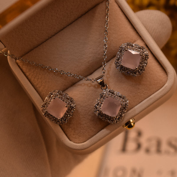 Stylish Design Silver Plated Crystal Stones Necklace Set for Girls/Women