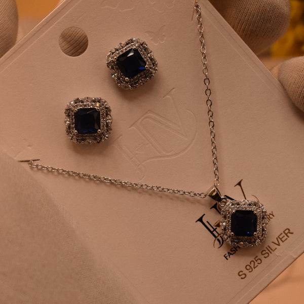 Stylish Design Silver Plated Crystal Stones Necklace Set for Girls/Women