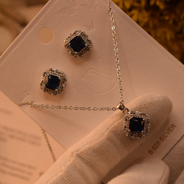 Stylish Design Silver Plated Crystal Stones Necklace Set for Girls/Women