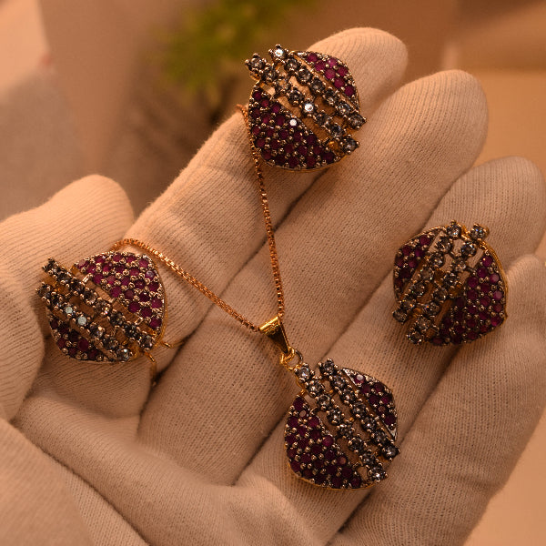 Luminous Design Gold Plated Real Stones Necklace Set for Girls/Women