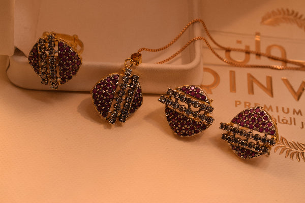 Luminous Design Gold Plated Real Stones Necklace Set for Girls/Women